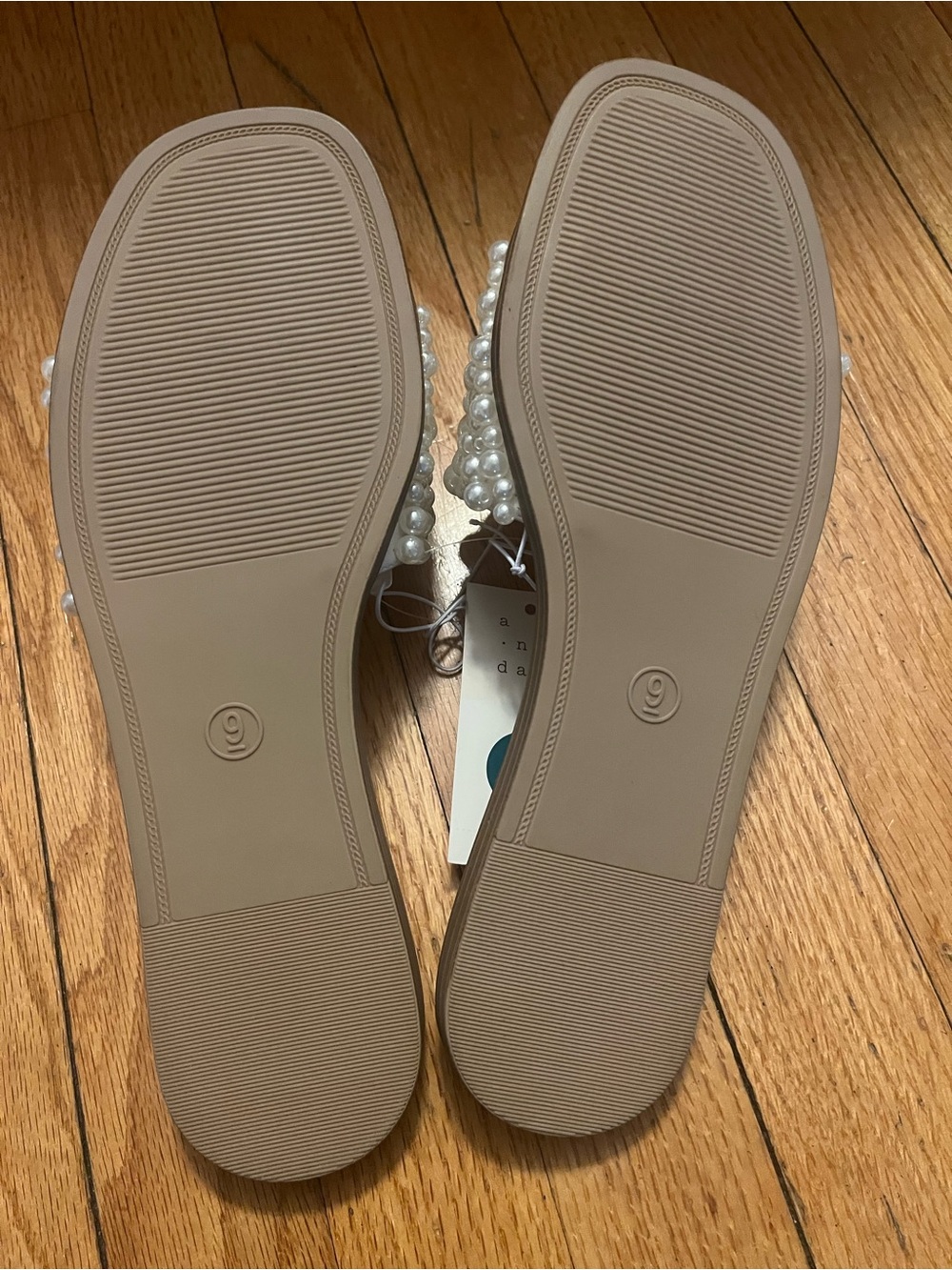 White Pearl-Embellished Slide Sandals - Picture 5 of 6